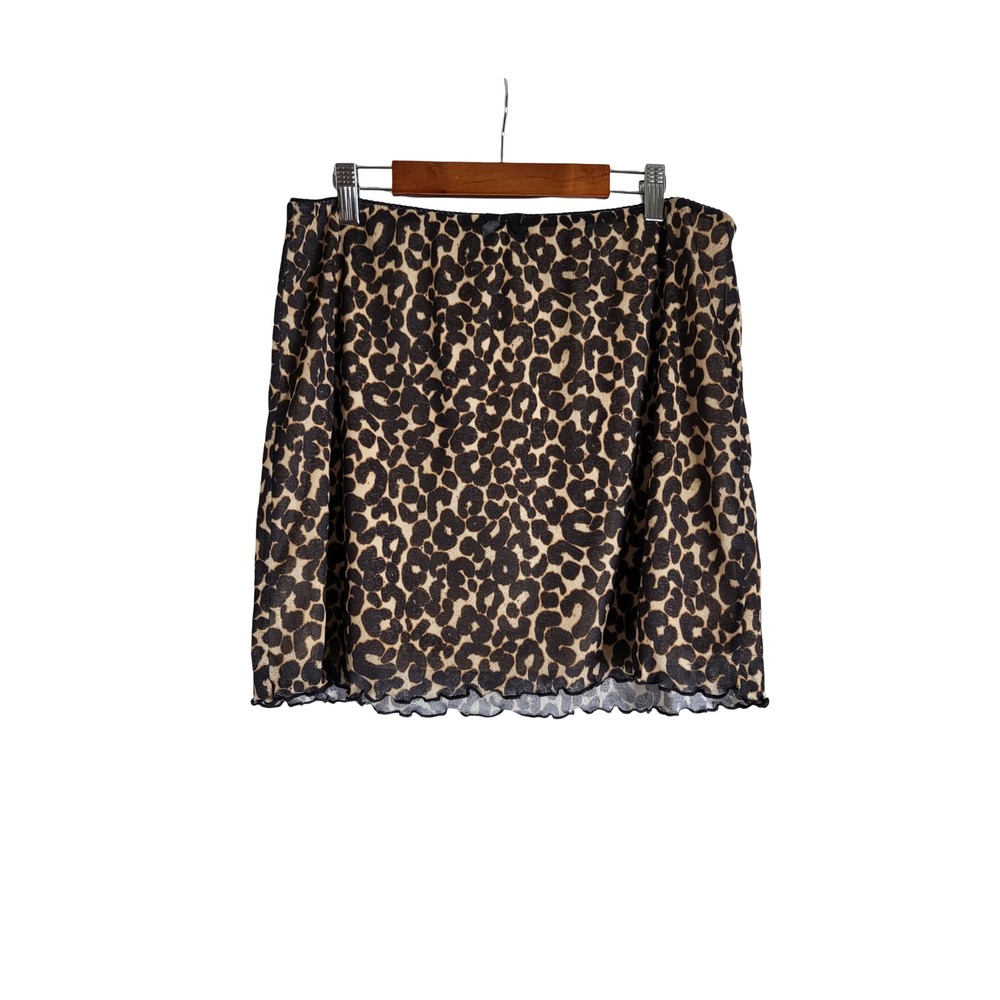 Wild Fable Leopard Print Mesh Mini Skirt Brown Black Bow Lettuce Edge Large